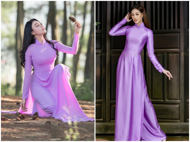 Áo dài tím hoa cà mặc quần cùng màu